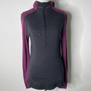 Smartwool Women's Black Purple Merino 250 1/4 Zip Up Hooded Pullover Size Medium